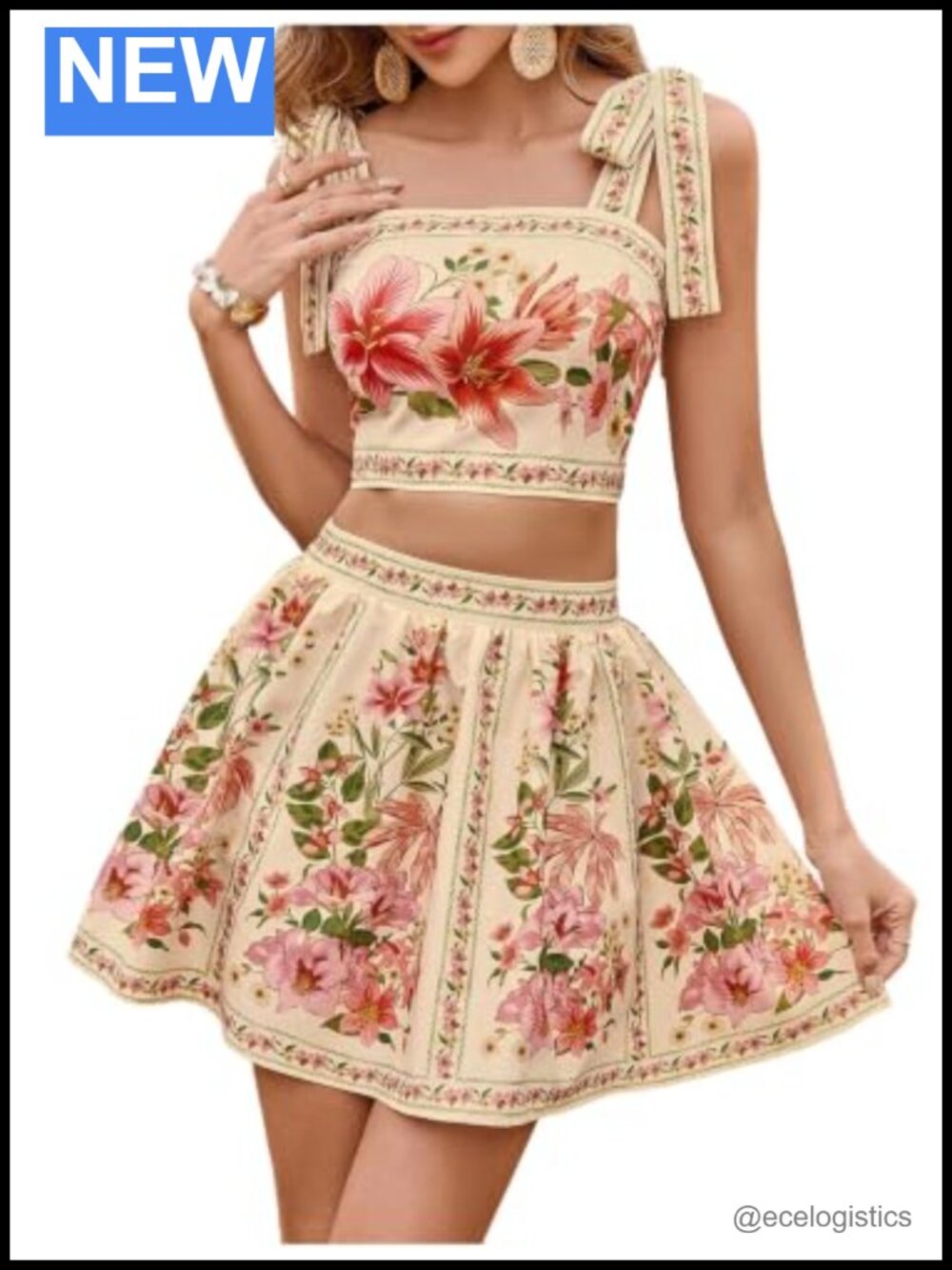 2 Piece Skirt Set Floral Tie Shoulder Sleeveless Vacation Outfit